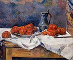 Tomatoes and a pewter tankard on a table 1883